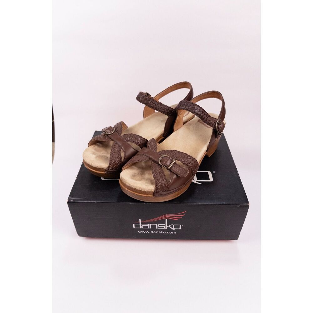 Dansko Sissy Braided Brown Leather Platform Sandals US 7.5 EU 38 Buckle
